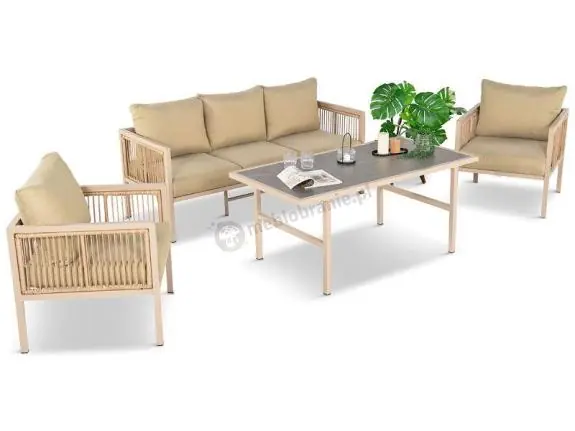 Bezpieczne zakupy Elegancki zestaw mebli ogrodowych z sofą 3 osobową i 2 fotelami - Safira Beige