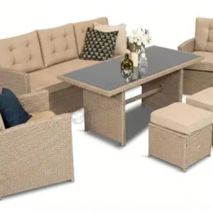 Komplet mebli z sofą i wysokim stołm technorattan Cofete Dining – Natural Cofete 2.0 Nie przegap