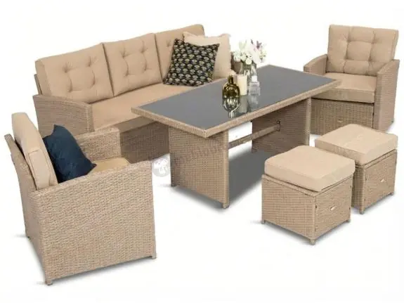 Komplet mebli z sofą i wysokim stołm technorattan Cofete Dining – Natural Cofete 2.0 Nie przegap