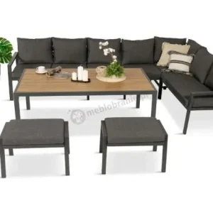 Narożnik na taras na metalowym stelażu ze stołem 160cm i pufami - Sodor Corner XXL - Dark Grey Polywood Darmowy zwrot