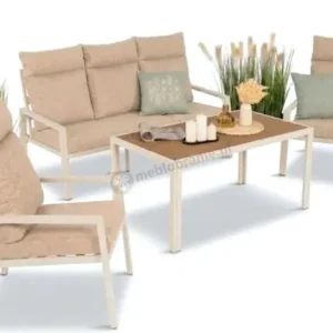 Bezpieczna płatność Metalowe meble ogrodowe z wysokimi oparciami kremowe dla 5 osób Doros Dining - Polywood Cream