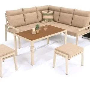 Meble tarasowe metalowe - narożnik 184x184cm, pufy i stół 120cm - Doros Corner - Polywood Cream Do wyczerpania zapasów
