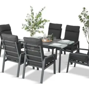 Taniej Grafitowe meble obiadowe na taras - stół 150cm + 6 foteli - Renalo Dining 6+1