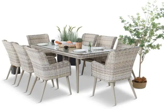 Ograniczona ilość Technorattanowy zestaw ogrodowy ze stołem i 8 fotelami Tonitto Dining - Beige