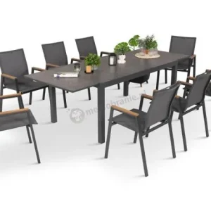 Oferta czasowa Grafitowe meble ogrodowe z rozkładanym stołem 240 ze szklanym blatem + 8 krzeseł Marla