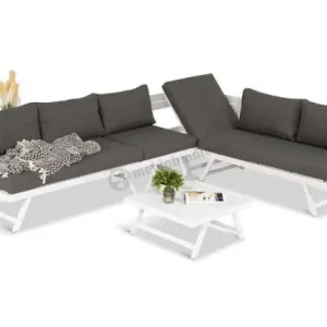 Niska cena Biały nowoczesny narożnik ogrodowy z leżakiem 255x195 cm Soletto XL