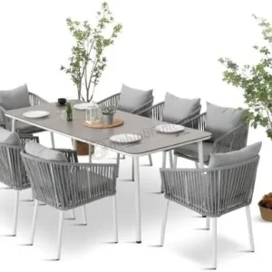 Zestaw mebli ogrodowych - stół 210cm + 8 krzeseł - Kostto Dining 8+1 White Dostępne od ręki