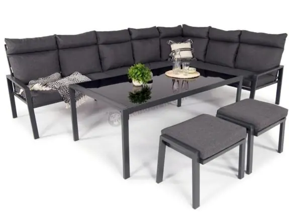Wyjątkowa oferta Narożnik na taras na metalowym stelażu ze stołem 160cm i pufami - Doros Corner XXL - Dark Grey
