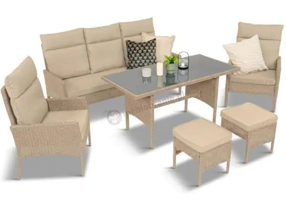 Do wyczerpania zapasów Komplet mebli ogrodowych technorattan dla 7 osób Lirata Dining Natural