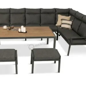 Narożnik na taras na metalowym stelażu ze stołem 160cm i pufami - Doros Corner XXL - Polywood Dark Grey Do wyczerpania zapasów