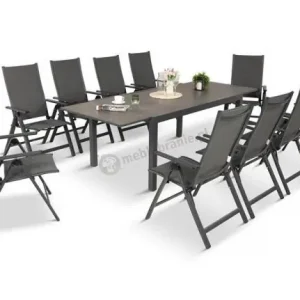 Aluminiowe meble na taras z rozkładanym stołem 240cm + 10 regulowanych krzeseł Daven Antracite Beton Oferta czasowa
