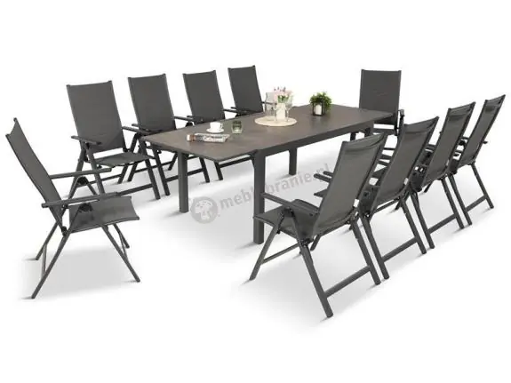 Aluminiowe meble na taras z rozkładanym stołem 240cm + 10 regulowanych krzeseł Daven Antracite Beton Oferta czasowa
