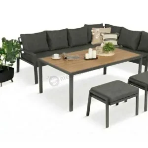 Kup teraz Nowoczesne meble ogrodowe metalowe - narożnik z pufami - Sodor Corner XL - Dark Grey Polywood