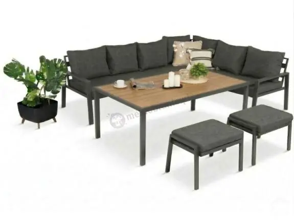 Kup teraz Nowoczesne meble ogrodowe metalowe - narożnik z pufami - Sodor Corner XL - Dark Grey Polywood