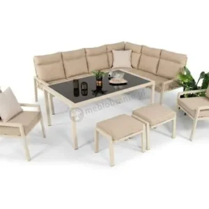 Łatwy zwrot Duży zestaw mebli na taras dla 10 osób z narożnikiem i stołem obiadowym 160cm Doros Corner XL - Cream