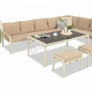 Zestaw mebli ogrodowych metalowych ze stołem 160cm i pufami Sodor Corner XXL - Cream Szybka wysyłka
