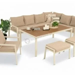 Wysoka jakość Jasne nowoczesne meble ogrodowe - modułowy narożnik 184x239cm i fotel - Sodor Corner XL - Cream Polywood