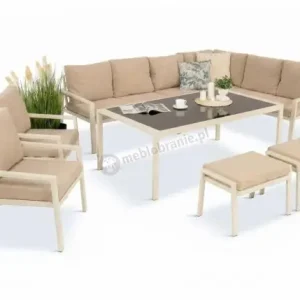 Bestseller Jasny narożnik ogrodowy z fotelami i pufami Sodor Corner XL - Cream