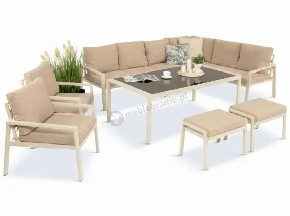 Bestseller Jasny narożnik ogrodowy z fotelami i pufami Sodor Corner XL - Cream