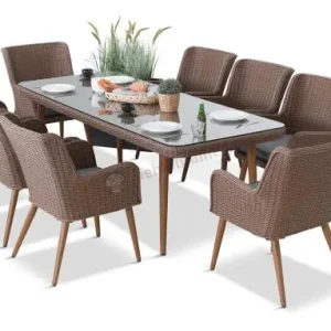 Ostatnia szansa Brązowy zestaw ogrodowy ze stołem obiadowym 220cm i 8 fotelami technorattanowymi Tonitto Dining 8+1 Brown