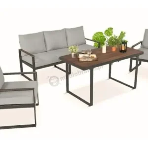 Wyjątkowa oferta Metalowe meble na taras - zestaw z sofą i fotelami - Panaon Dining 140 Light Grey