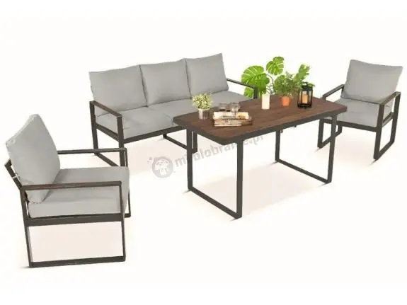 Wyjątkowa oferta Metalowe meble na taras - zestaw z sofą i fotelami - Panaon Dining 140 Light Grey