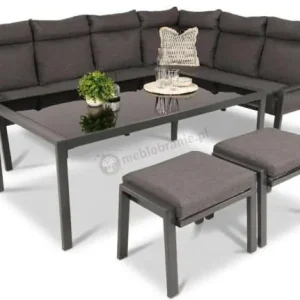 Bestseller Nowoczesne meble ogrodowe metalowe z wysokim oparciem - narożnik z pufami - Doros Corner XL - Dark Grey