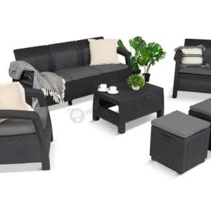 Hit sprzedaży Meble ogrodowe Corfu Set Max Grafit Szare + pufy