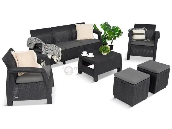 Hit sprzedaży Meble ogrodowe Corfu Set Max Grafit Szare + pufy