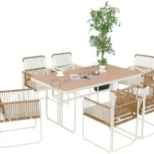 Beżowy komplet mebli ogrodowych obiadowych dla 6 osób Kibi ze stołem 160x90cm Kup online