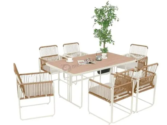 Beżowy komplet mebli ogrodowych obiadowych dla 6 osób Kibi ze stołem 160x90cm Kup online
