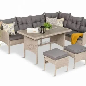 Ostatnia szansa Narożnik technorattan ze stołem polywood 120x70cm Perata Corner Light Grey Polywood