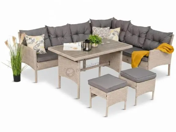 Ostatnia szansa Narożnik technorattan ze stołem polywood 120x70cm Perata Corner Light Grey Polywood