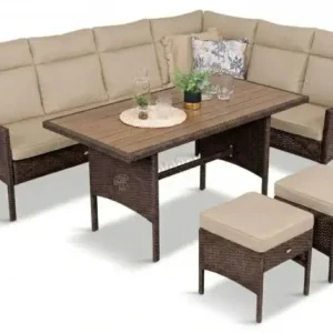 Wysoka jakość Narożnik technorattan 8 miejsc ze stołem polywood Lirata Corner Brown
