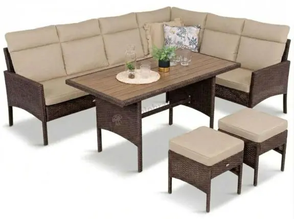 Wysoka jakość Narożnik technorattan 8 miejsc ze stołem polywood Lirata Corner Brown