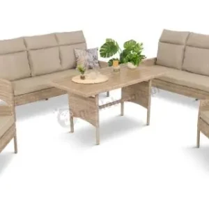 Komplet mebli technorattanowych dla 8 osób z sofami i stołem polywood Lirata Grande Natural Taniej