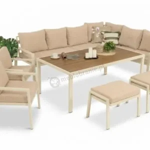 Jasny narożnik ogrodowy z fotelami i pufami Sodor Corner XL - Cream Polywood Niska cena