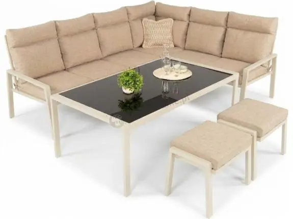 Kup online Narożnik na taras z wysokim oparciem, stół 160cm i 2 pufy - Doros Corner XL - Cream