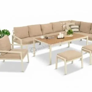 Komplet mebli tarasowych dla 10 osób - narożnik, fotel i pufy - Sodor Corner XXL - Cream Polywood Tylko dziś