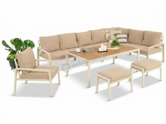 Komplet mebli tarasowych dla 10 osób - narożnik, fotel i pufy - Sodor Corner XXL - Cream Polywood Tylko dziś