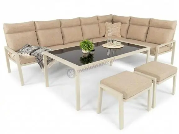 Zestaw mebli ogrodowych metalowych ze stołem 160cm i pufami Doros Corner XXL - Cream Obniżka ceny