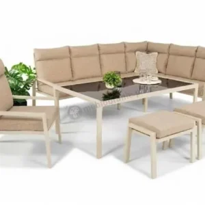 Nowoczesne meble ogrodowe z wysokim oparciem - modułowy narożnik 184x239cm i fotel - Doros Corner XL - Cream Kup online