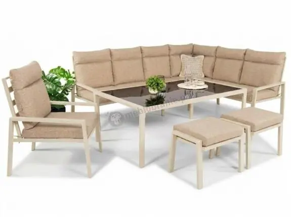 Nowoczesne meble ogrodowe z wysokim oparciem - modułowy narożnik 184x239cm i fotel - Doros Corner XL - Cream Kup online