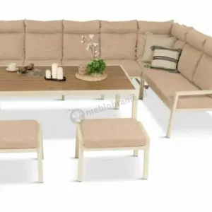 Zestaw mebli ogrodowych metalowych ze stołem 160cm i pufami Doros Corner XXL - Polywood Cream Tani