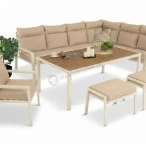Nowość Nowoczesne meble ogrodowe - modułowy narożnik 184x239cm i fotel - Doros Corner XL - Polywood Cream