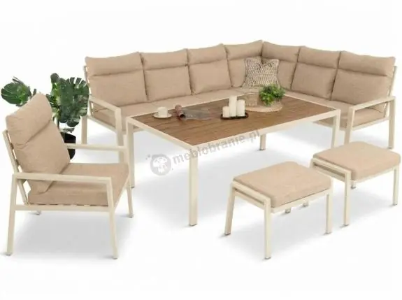 Nowość Nowoczesne meble ogrodowe - modułowy narożnik 184x239cm i fotel - Doros Corner XL - Polywood Cream