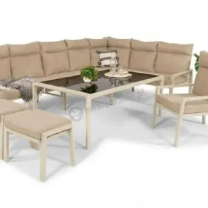 Bezpieczne zakupy Komplet mebli tarasowych dla 10 osób - narożnik, fotel i pufy - Doros Corner XXL - Cream