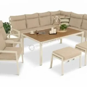 Nie przegap Narożnik ogrodowy z fotelami i pufami Doros Corner XL - Polywood Cream
