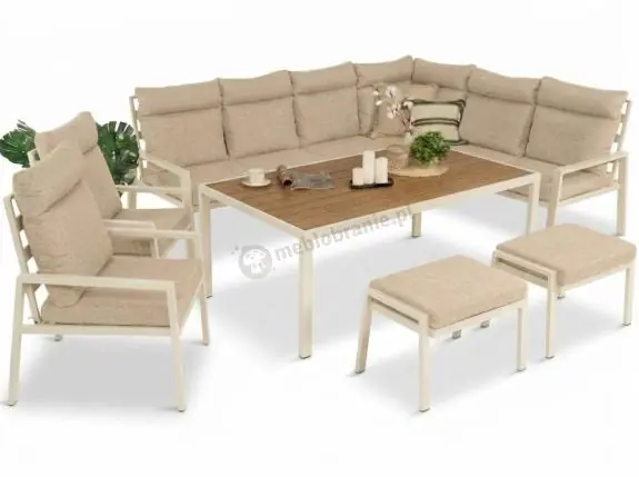 Nie przegap Narożnik ogrodowy z fotelami i pufami Doros Corner XL - Polywood Cream