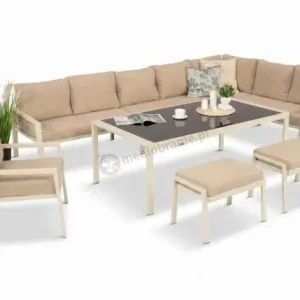 Ograniczona ilość Komplet mebli tarasowych dla 10 osób - narożnik, fotel i pufy - Sodor Corner XXL - Cream